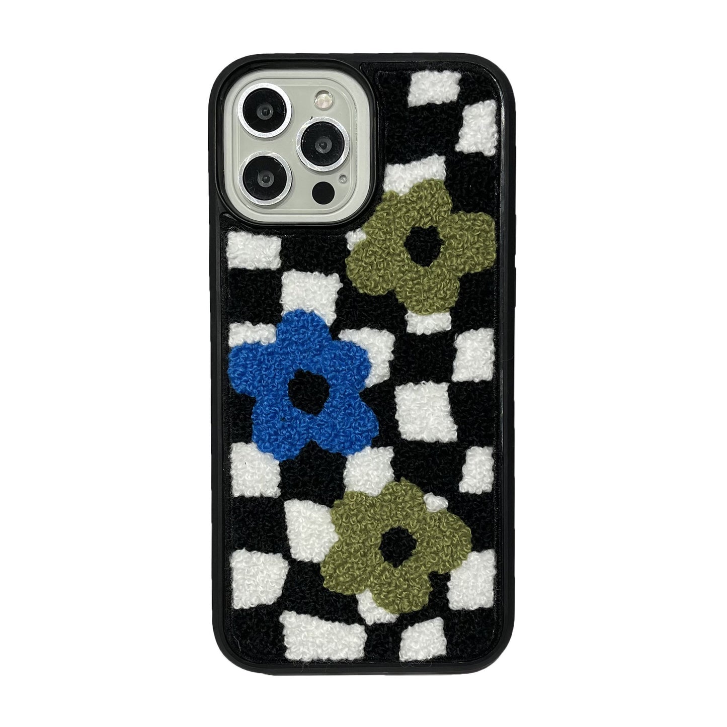 Checkerboard Floral iPhone Case - Retro Grid Silicone Cover