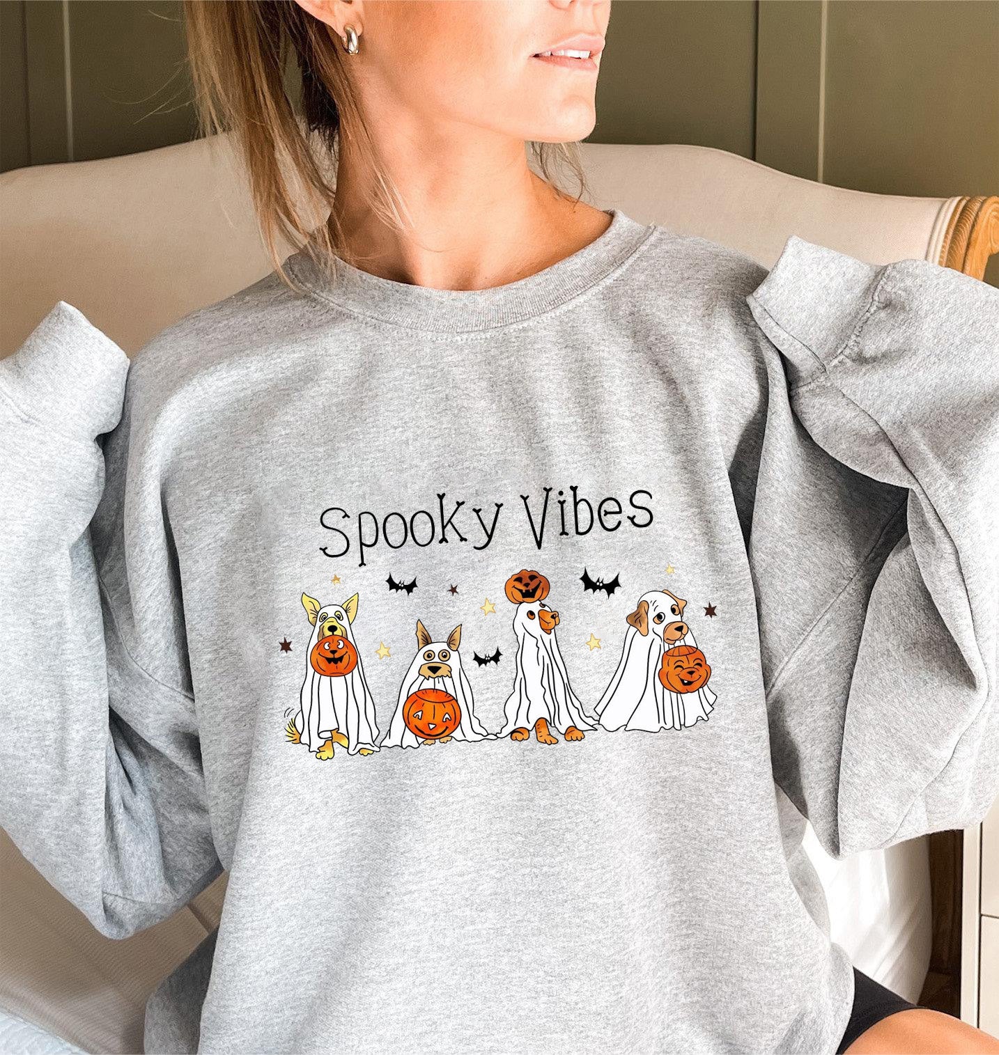 Spooky Vibes Halloween Dog Sweatshirt - Cozy Long Sleeve Fall Pullover