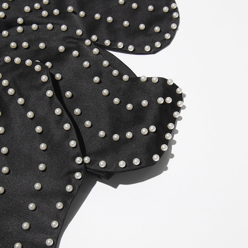 Beaded Flower Tube Top - Pearl Embellished Strapless Statement Top