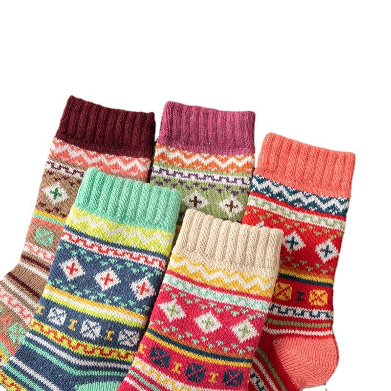 Women's Cozy Vintage Knit Pattern Socks - 5 Pair Set