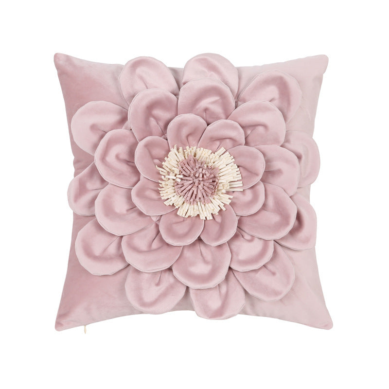 3D Flower Embroidered Flannel Pillowcase - Decorative Cushion Cover (No Insert)