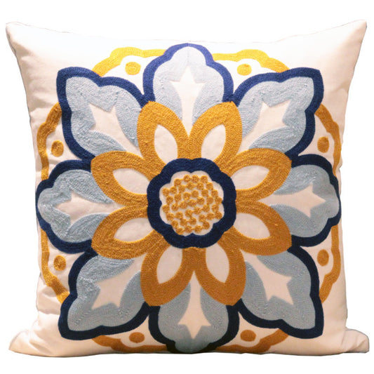 Embroidered Nordic Floral Cushion Cover - 45x45cm Cotton Pillowcase
