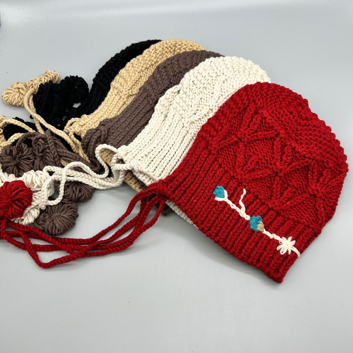 Handmade Knitted Winter Hat with Flower Accent - Women's Wool Beanie with Ear Flaps