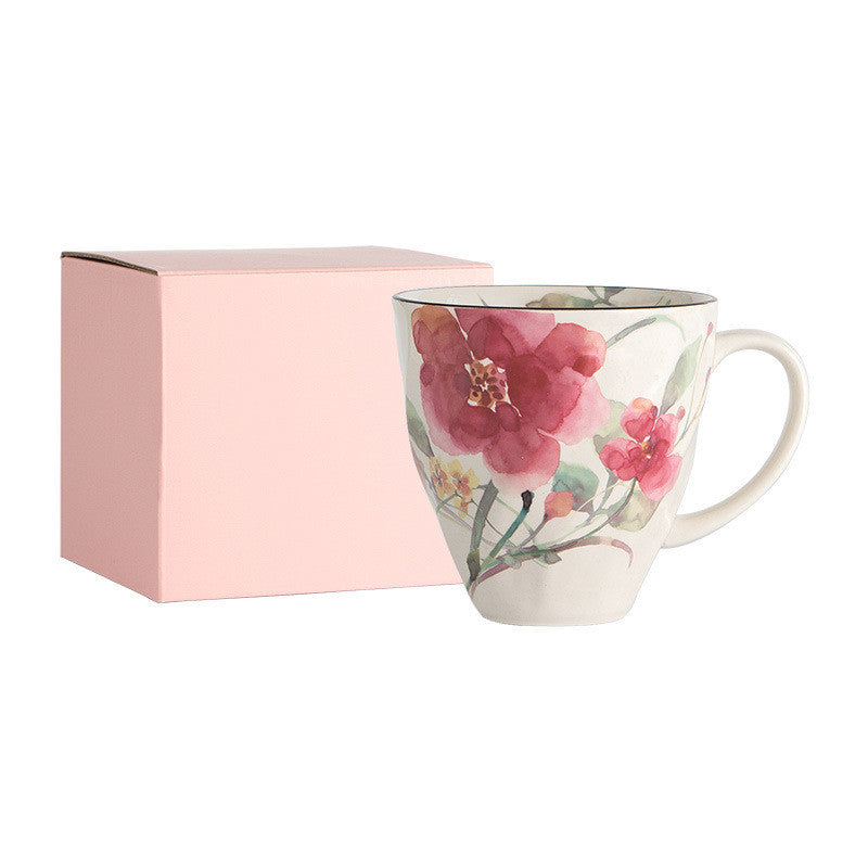 Hand-Painted Style Flower Coffee Mug - Ceramic Gift Cup
