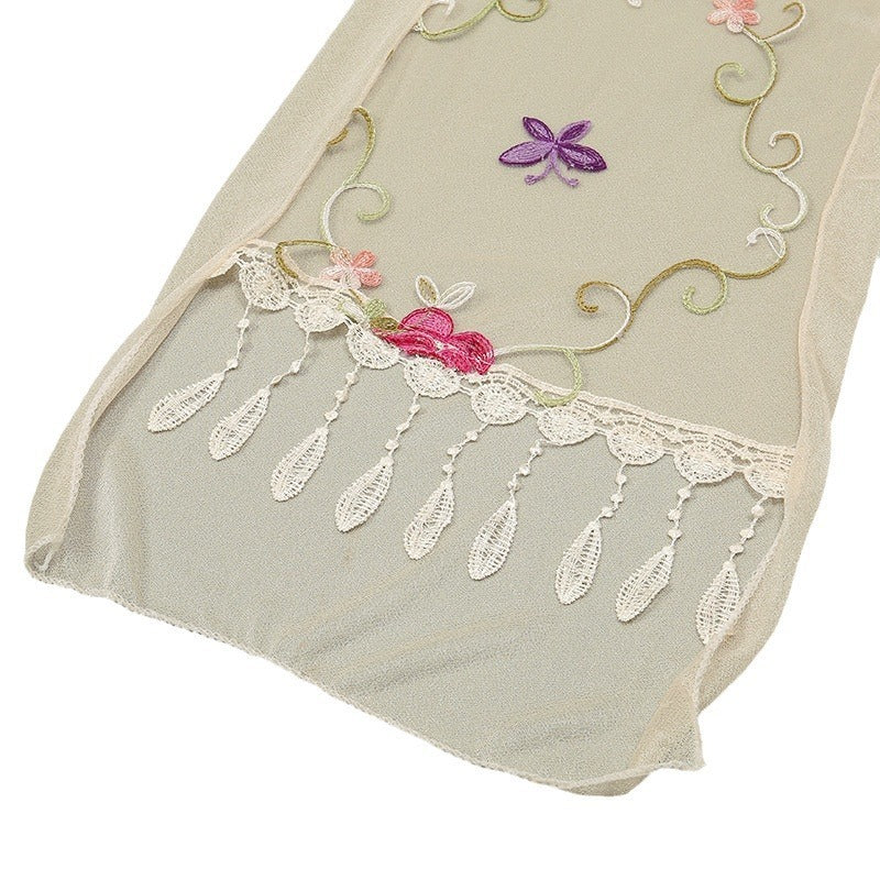Embroidered Floral Tassel Scarf - Lightweight Double-Layer Wrap for Women