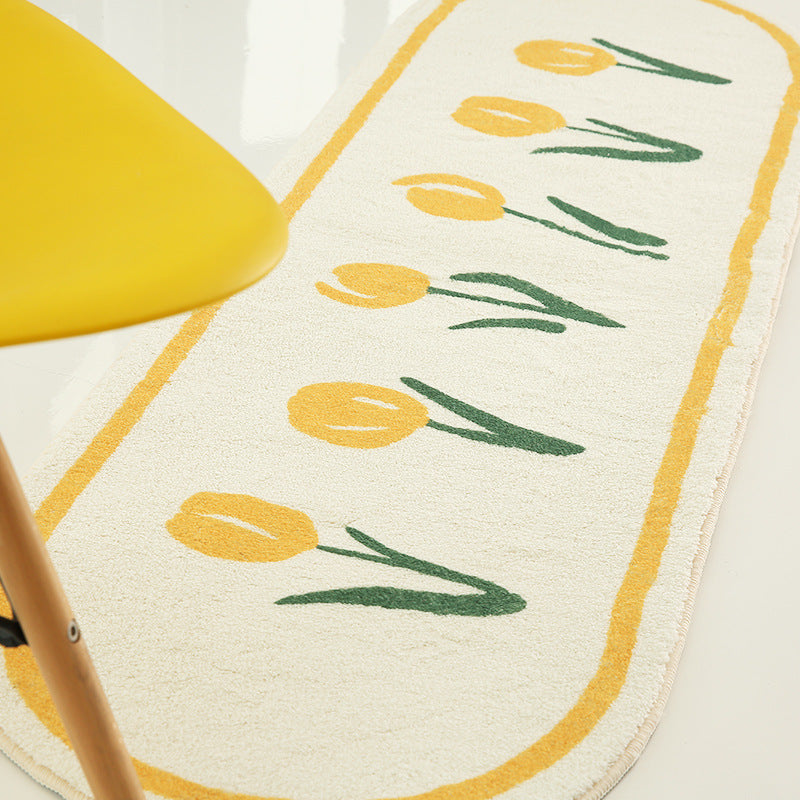 Floral Oval Rug - Soft Polyester Carpet for Bedroom, Hallway, or Bedside Accent