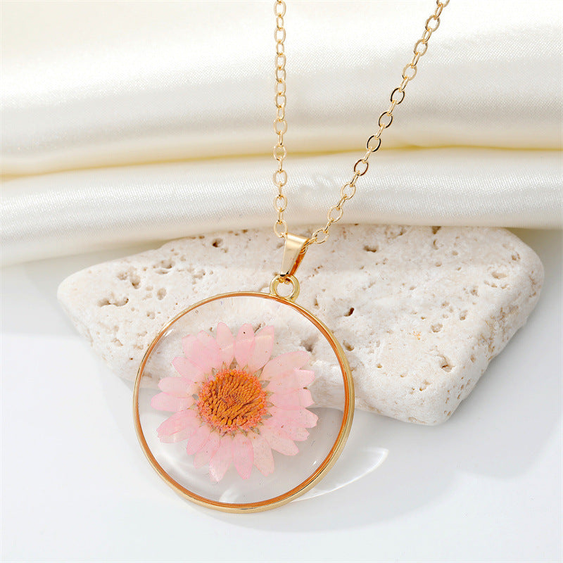 Preserved Flower Pendant Necklace - Real Dried Blossom Resin Jewelry