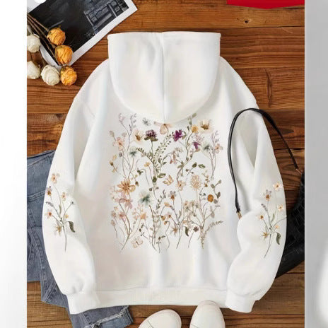 Women's Floral Print Hoodie Sweatshirt - Casual Pullover with Pocket