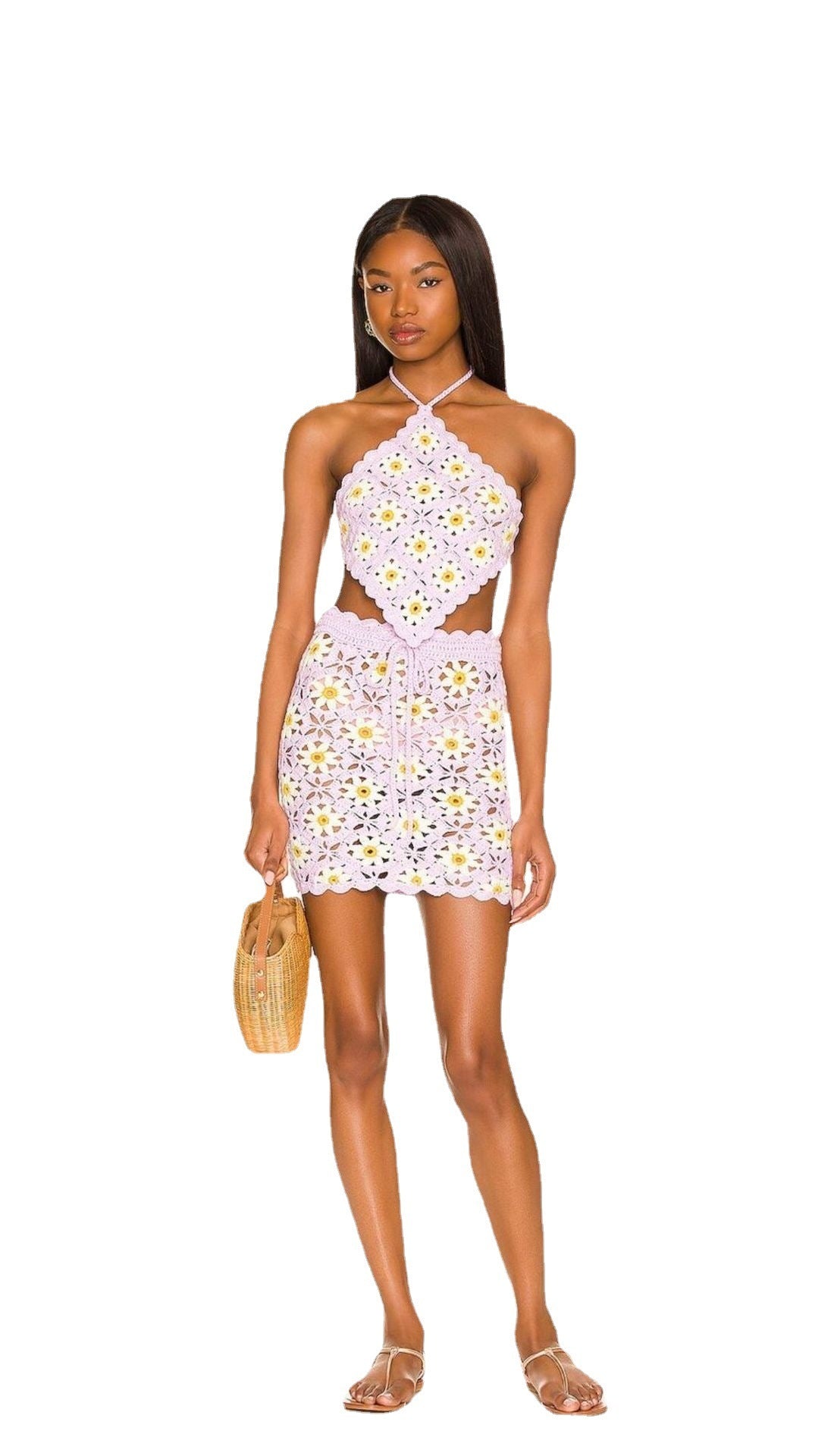 Boho Crochet Halter Top - Summer Daisy Flower Vest