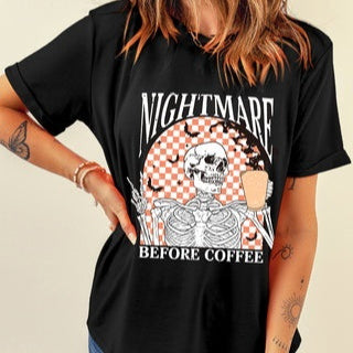 Nightmare Before Coffee Skeleton Graphic Tee - Funny Halloween Coffee T-Shirt