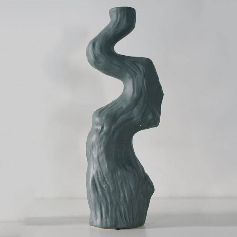 Abstract Ceramic Vase with Twist Design - Decorative Pottery