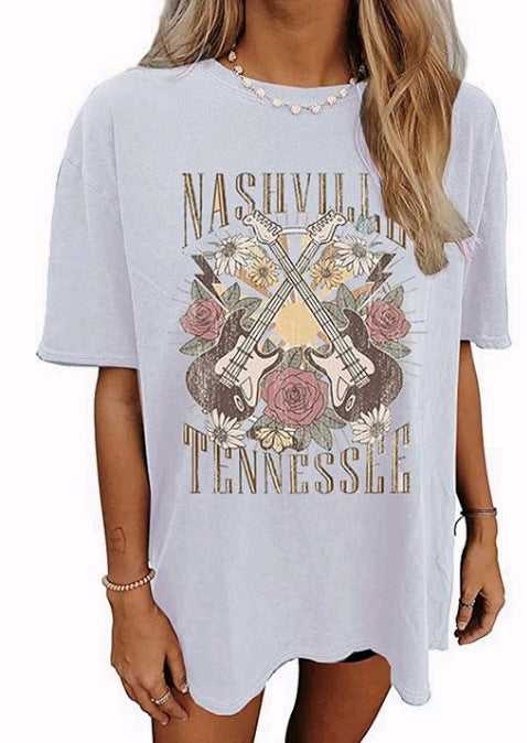 Nashville Music City Graphic Tee - Vintage Guitar & Wings Print