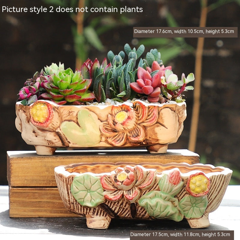 Rustic Ceramic Succulent Planter Pots - Large Flower Pots for Indoor & Outdoor Decor