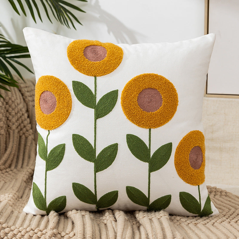 Embroidered Floral Pillow Covers - Nordic Boho Cushion Cases (45x45cm)