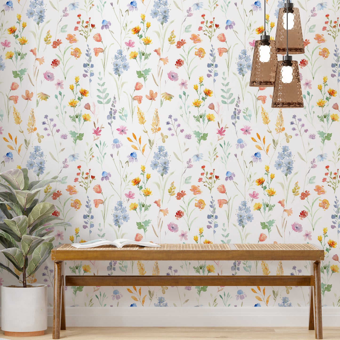Children's Watercolor Wildflower Peel & Stick Wallpaper - Removable Floral Wall Mural