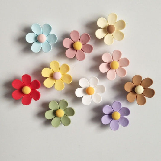Set of 10 Colorful Resin Flower Fridge Magnets - Decorative Refrigerator Clips