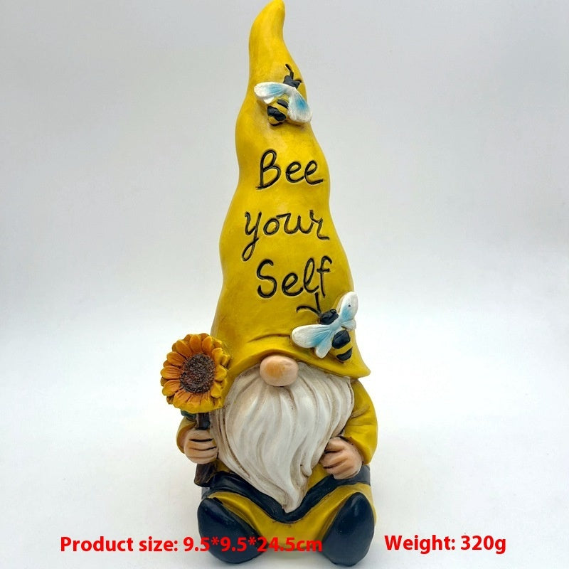 Bee Cool & Bee Yourself Sunflower Gnome Statues - Resin Garden Decorations