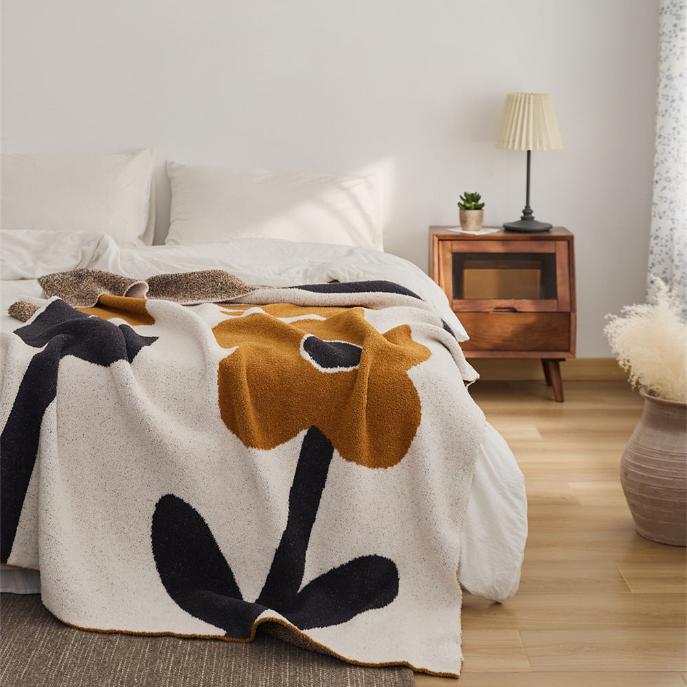 Nordic Semi-Velvet Knitted Blanket - Soft Floral Winter Throw