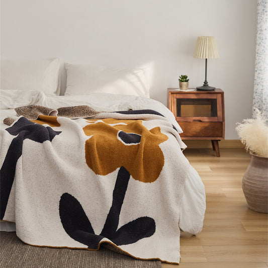 Nordic Semi-Velvet Knitted Blanket - Soft Floral Winter Throw