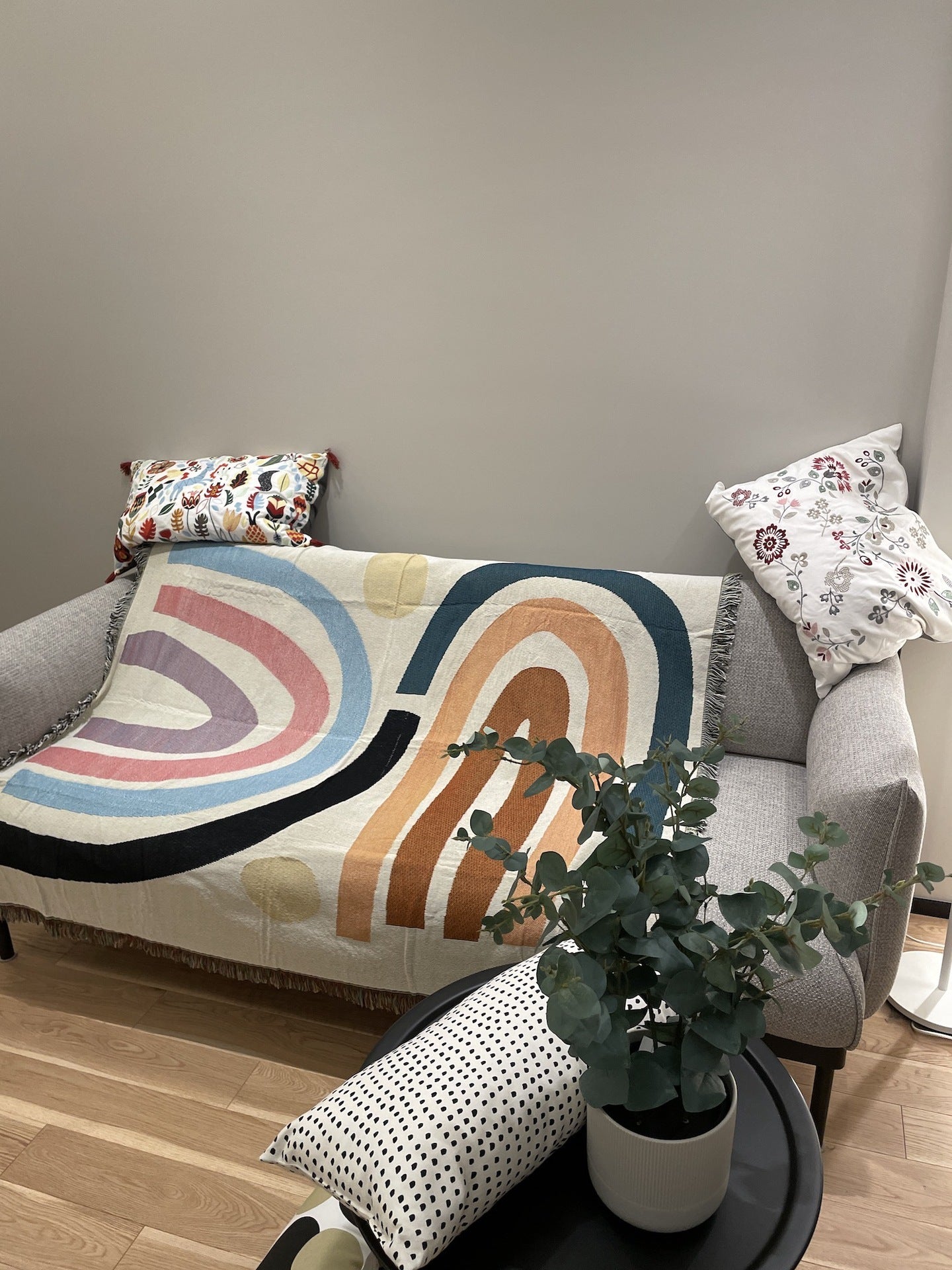 Modern Minimalist Rainbow Throw Blanket - Geometric Boho Cotton Sofa Cover