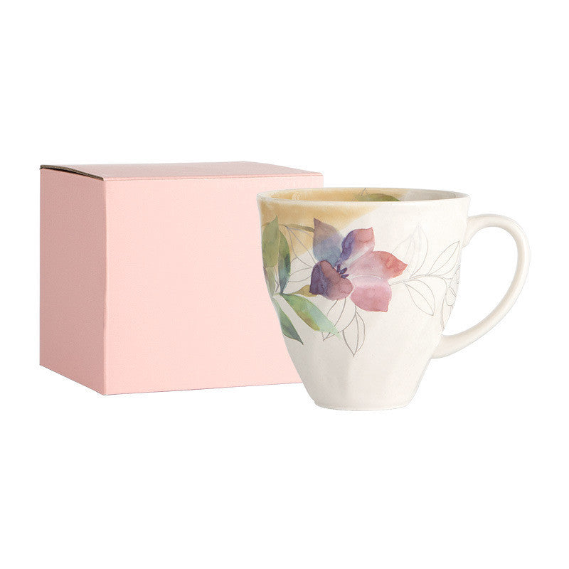 Hand-Painted Style Flower Coffee Mug - Ceramic Gift Cup