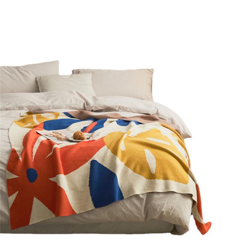 Modern Bloom Knitted Throw Blanket - Nordic Cotton Sofa & Bed Cover