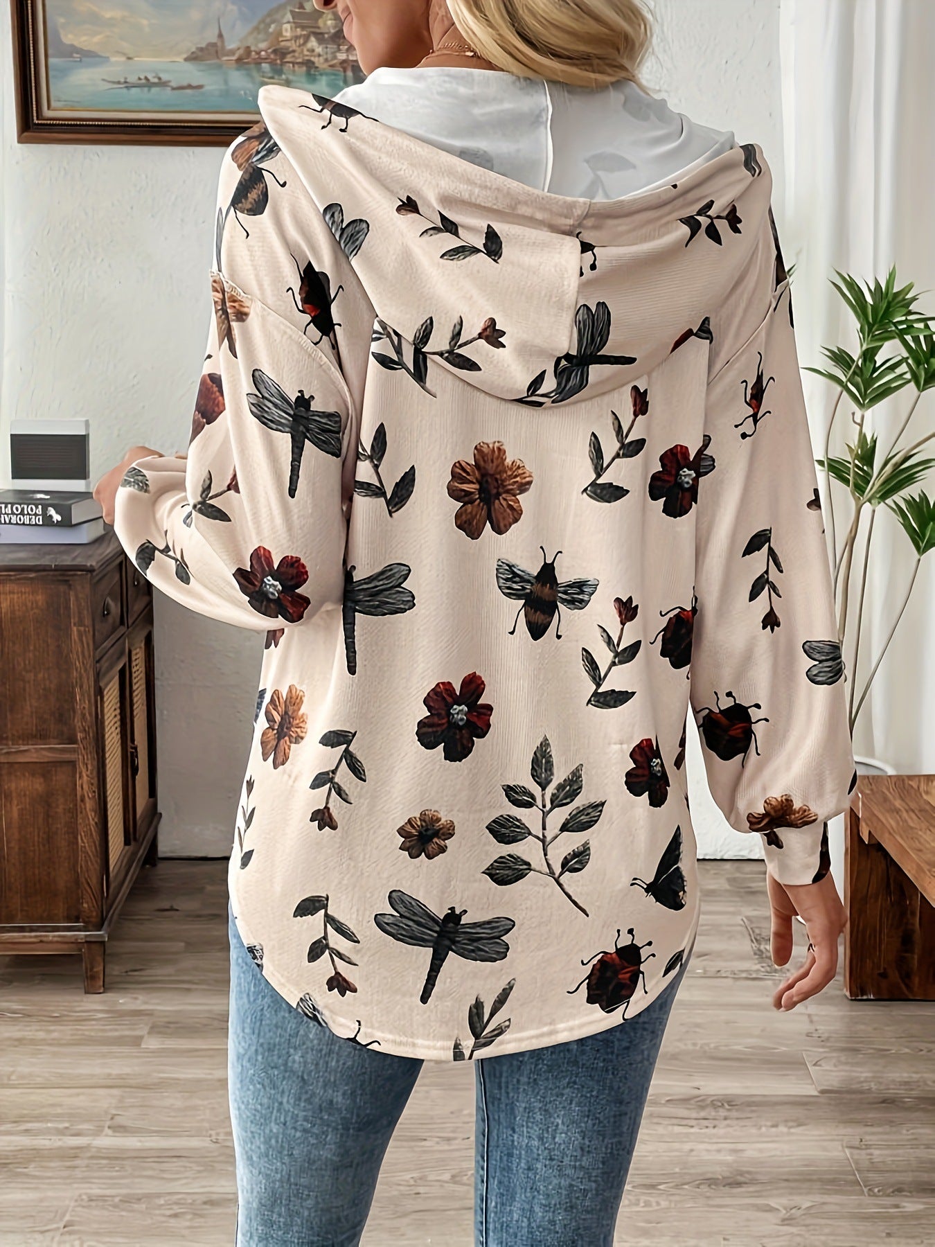 Floral Print Women's Pullover Hoodie - Long Sleeve Casual Sweatshirt