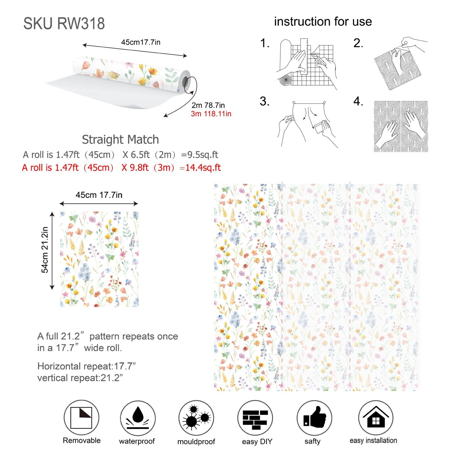 Children's Watercolor Wildflower Peel & Stick Wallpaper - Removable Floral Wall Mural