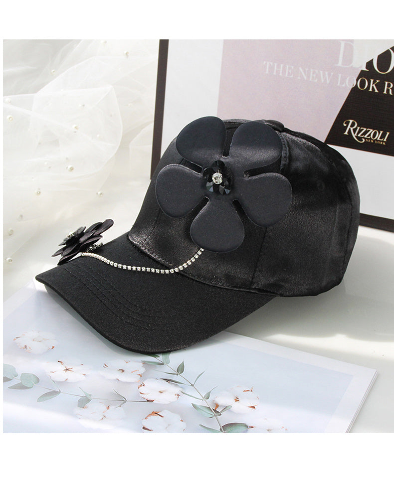 Elegant Flower Accent Baseball Cap - Women's Curved Brim Hat