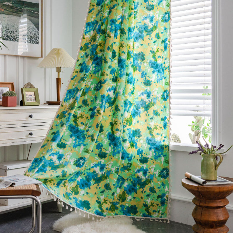 Floral Garden Print Cotton Curtains - Semi-Sheer Light Filtering Panels