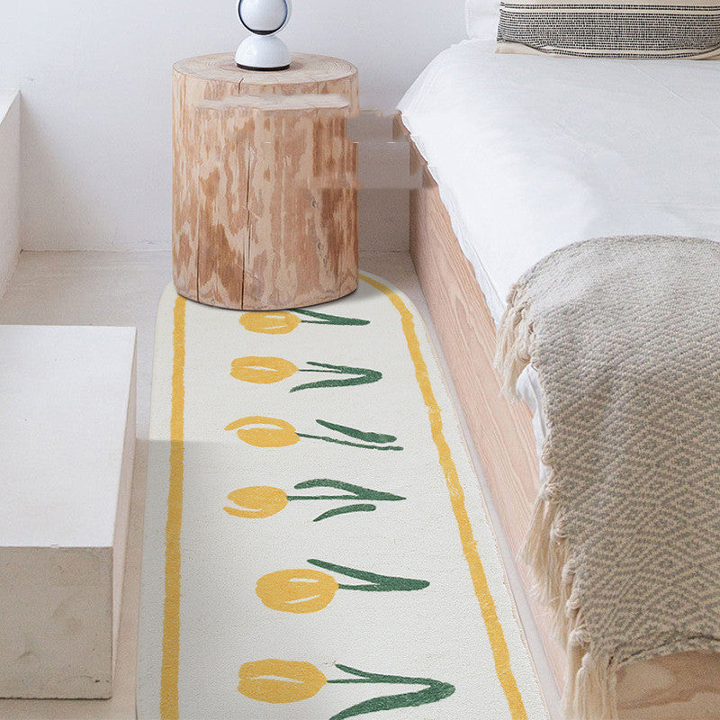 Floral Oval Rug - Soft Polyester Carpet for Bedroom, Hallway, or Bedside Accent