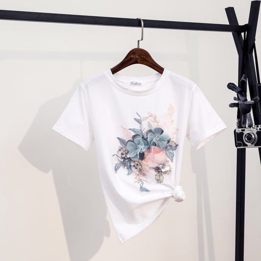 Embroidered Floral Short-Sleeve Cotton Blouse