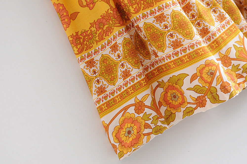 Boho Orange Floral Spaghetti Strap Jumpsuit - Summer Holiday Romper