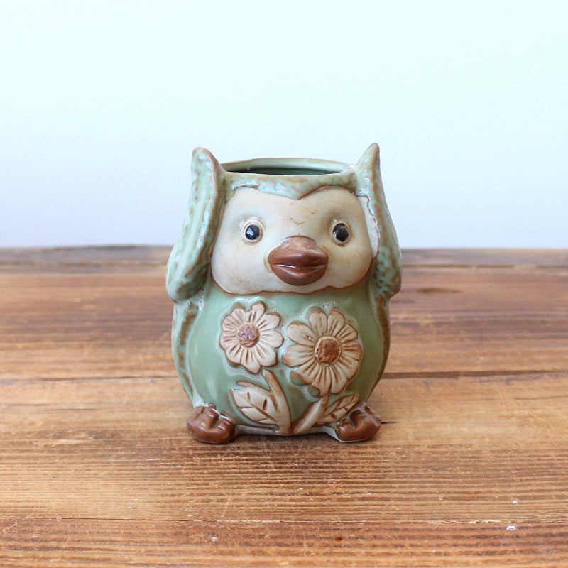 Ceramic Owl Succulent Planters - Mini Flower Pots or Indoor Plants (Set of 4)