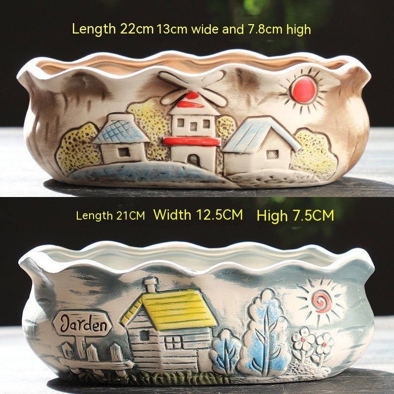 Rustic Ceramic Succulent Planter Pots - Large Flower Pots for Indoor & Outdoor Decor