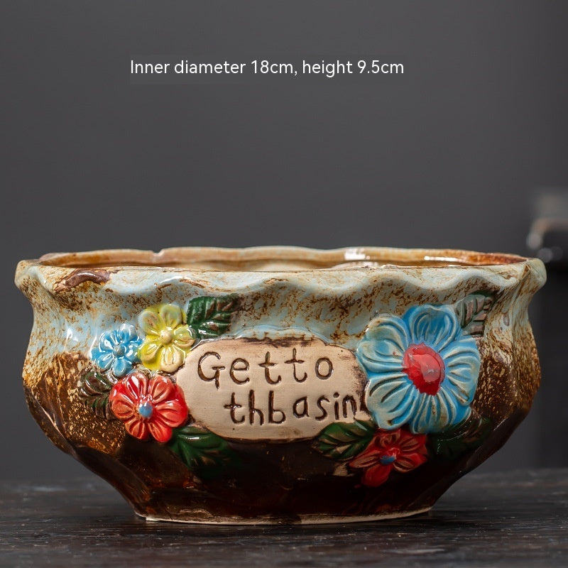 Rustic Ceramic Succulent Planter Pots - Large Flower Pots for Indoor & Outdoor Decor