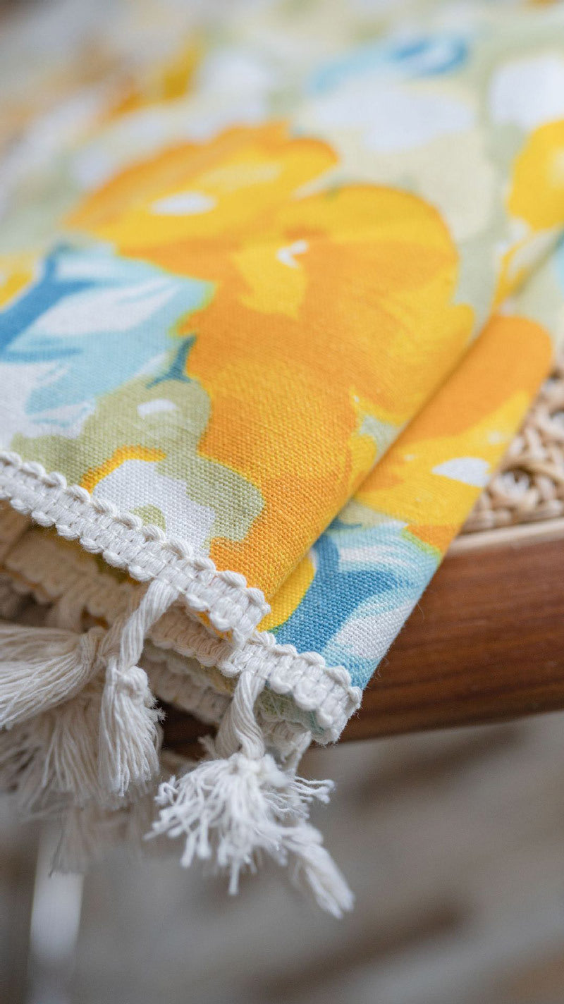 Floral Garden Print Cotton Curtains - Semi-Sheer Light Filtering Panels