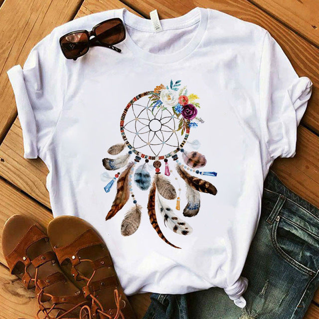 Women's Boho Dreamcatcher T-Shirt - Floral Graphic Tee