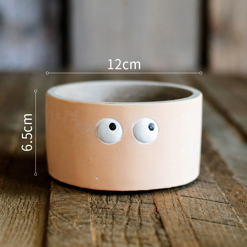 Big Eyes Cement Flower Pots - Cute Cartoon Face Planters for Succulents & Decor
