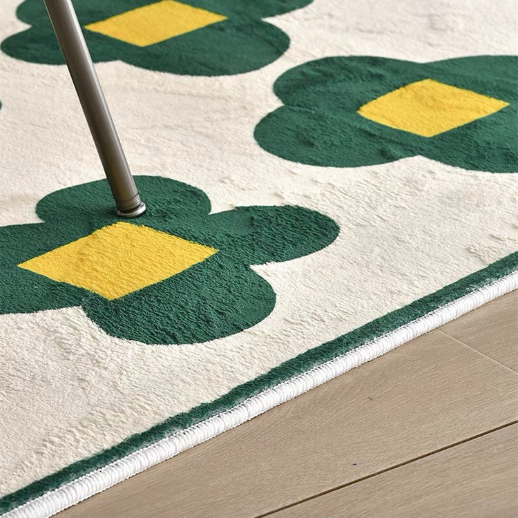 Retro Flower Print Area Rug - Soft Polyester Carpet for Living Room & Bedroom