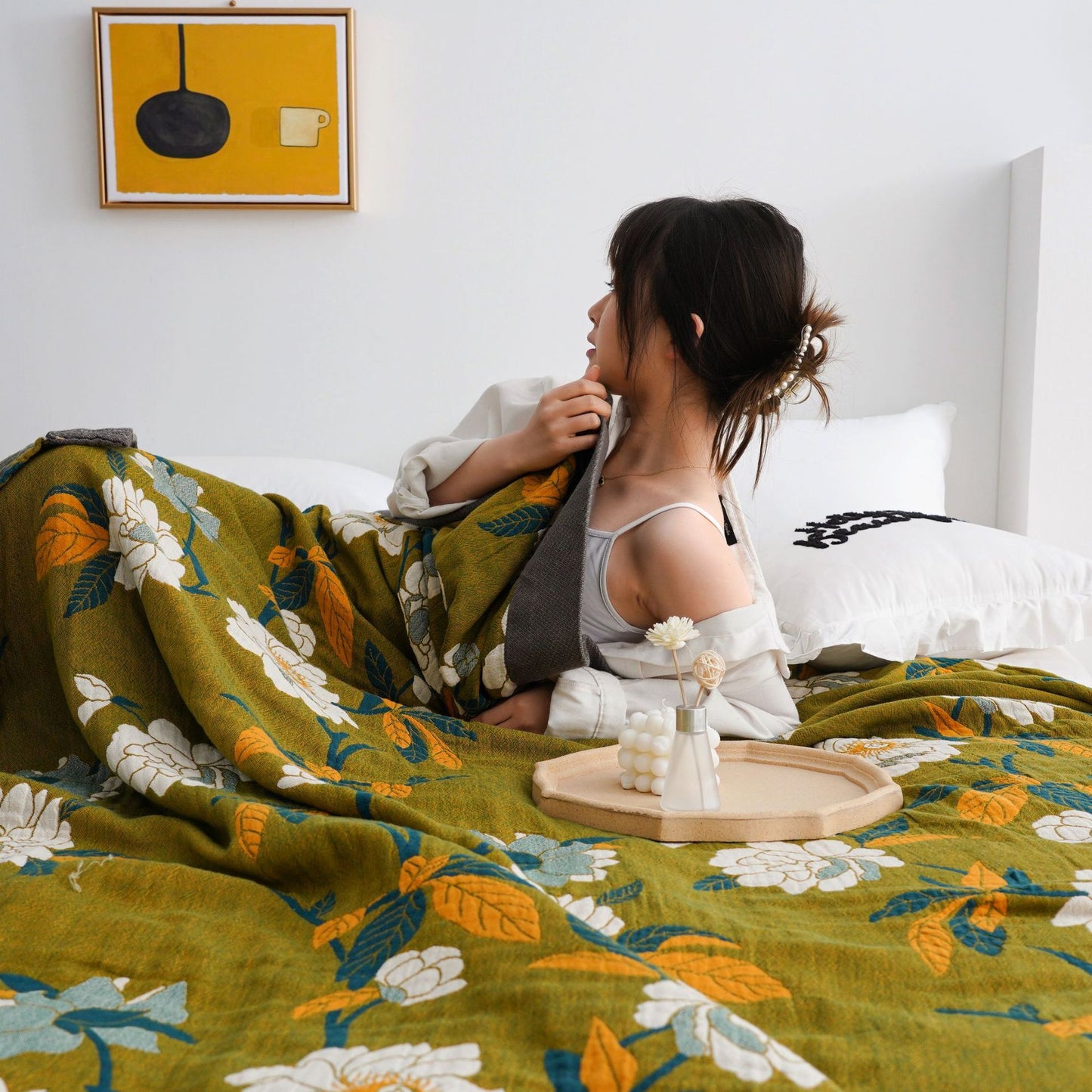 Breathable Cotton Bed Quilt - Lightweight 5-Layer Gauze Blanket