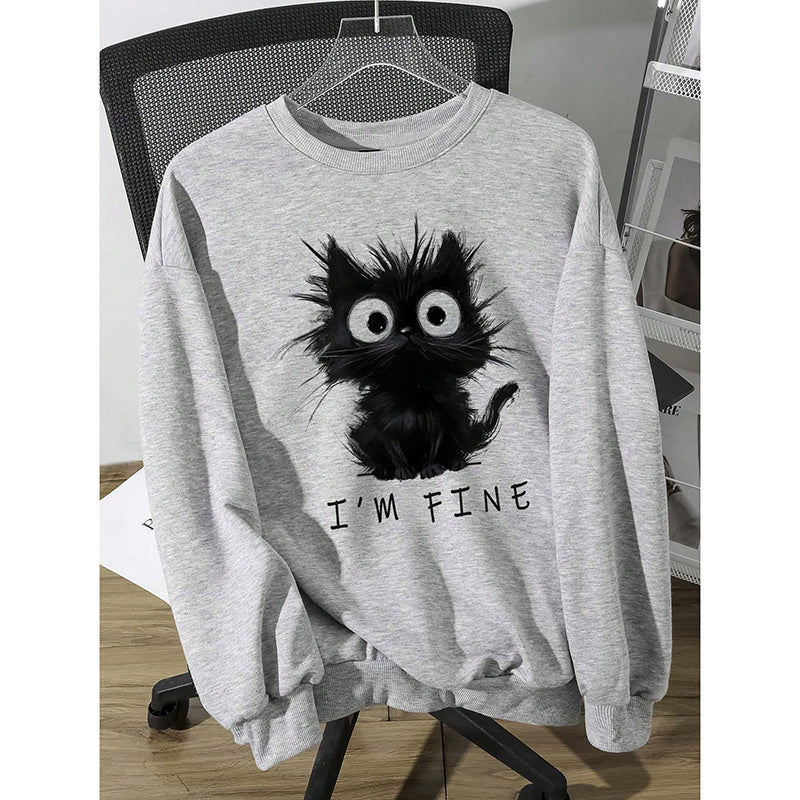 "I'm Fine" Cat Graphic Sweatshirt - Funny Cute Kitten Pullover