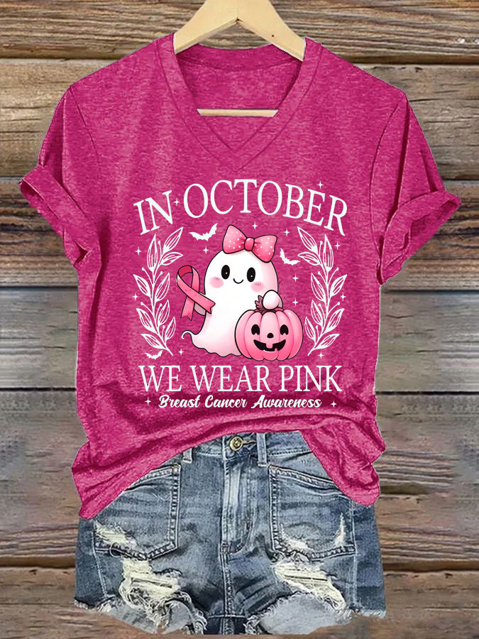 "In October We Wear Pink" Awareness Tee - Women's V-Neck & Crew Neck