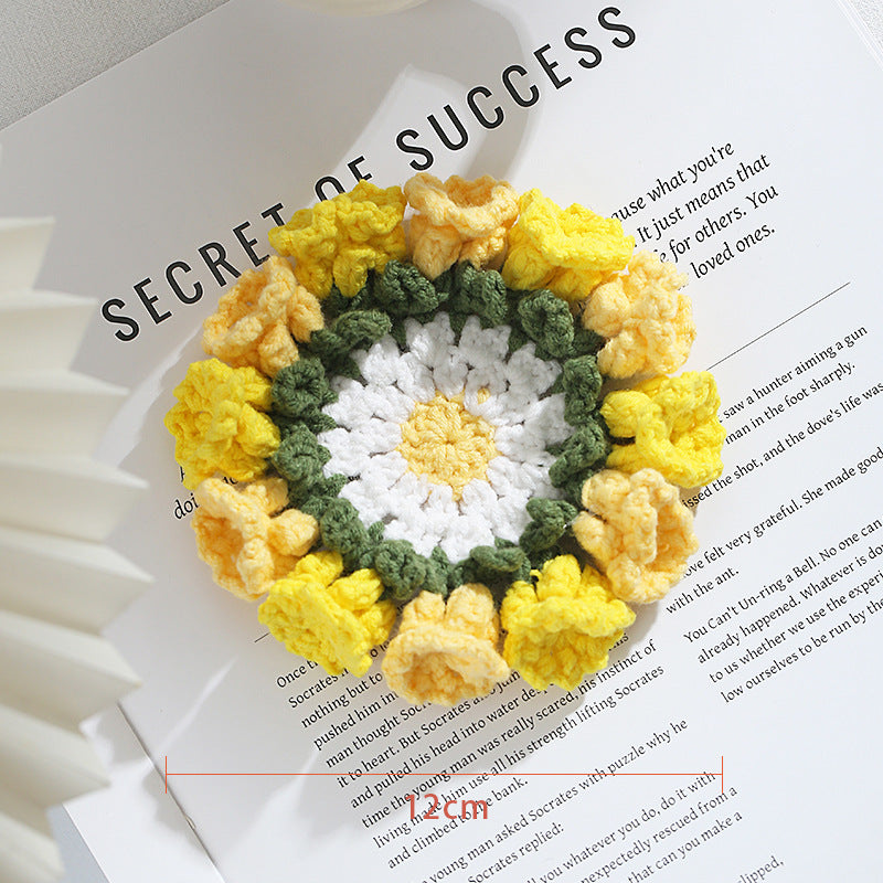 Handmade Knitted Flower Coaster - Colorful Woven Drink Mat