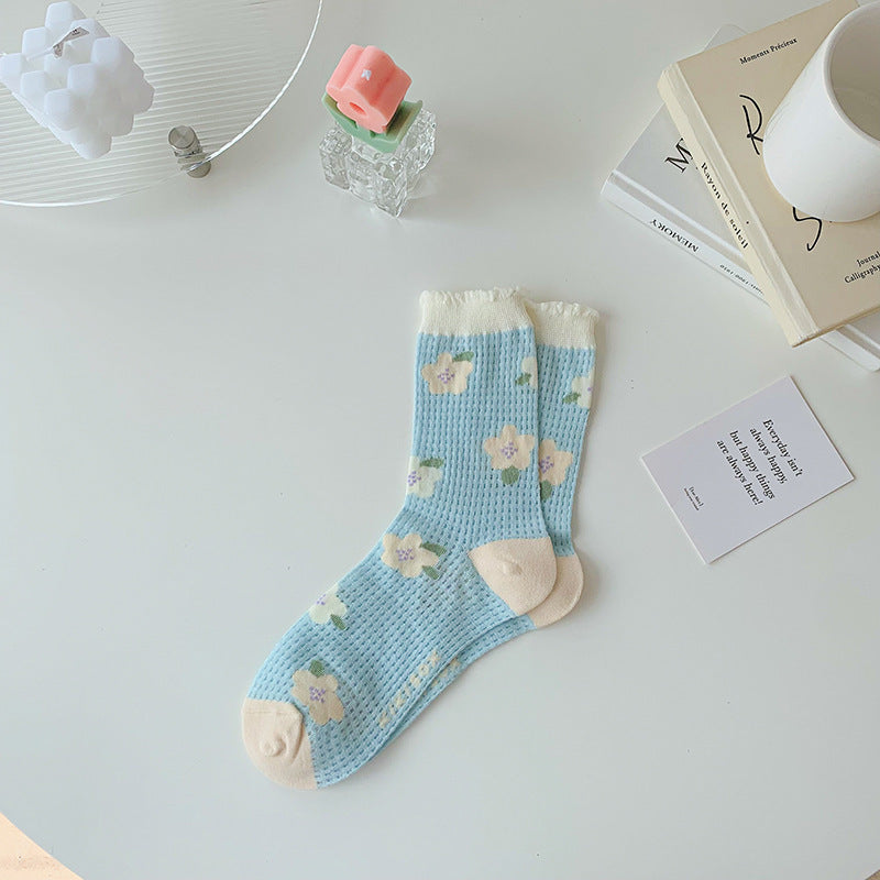 Women's Sheer Tulip & Floral Mesh Socks - Colorful Glass Silk Style