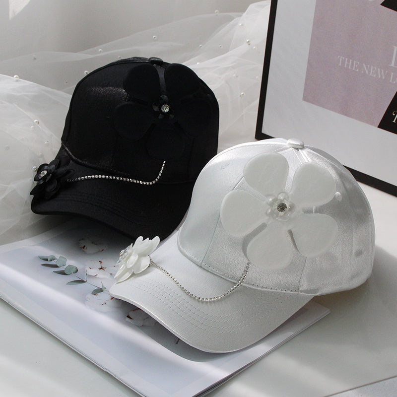 Elegant Flower Accent Baseball Cap - Women's Curved Brim Hat