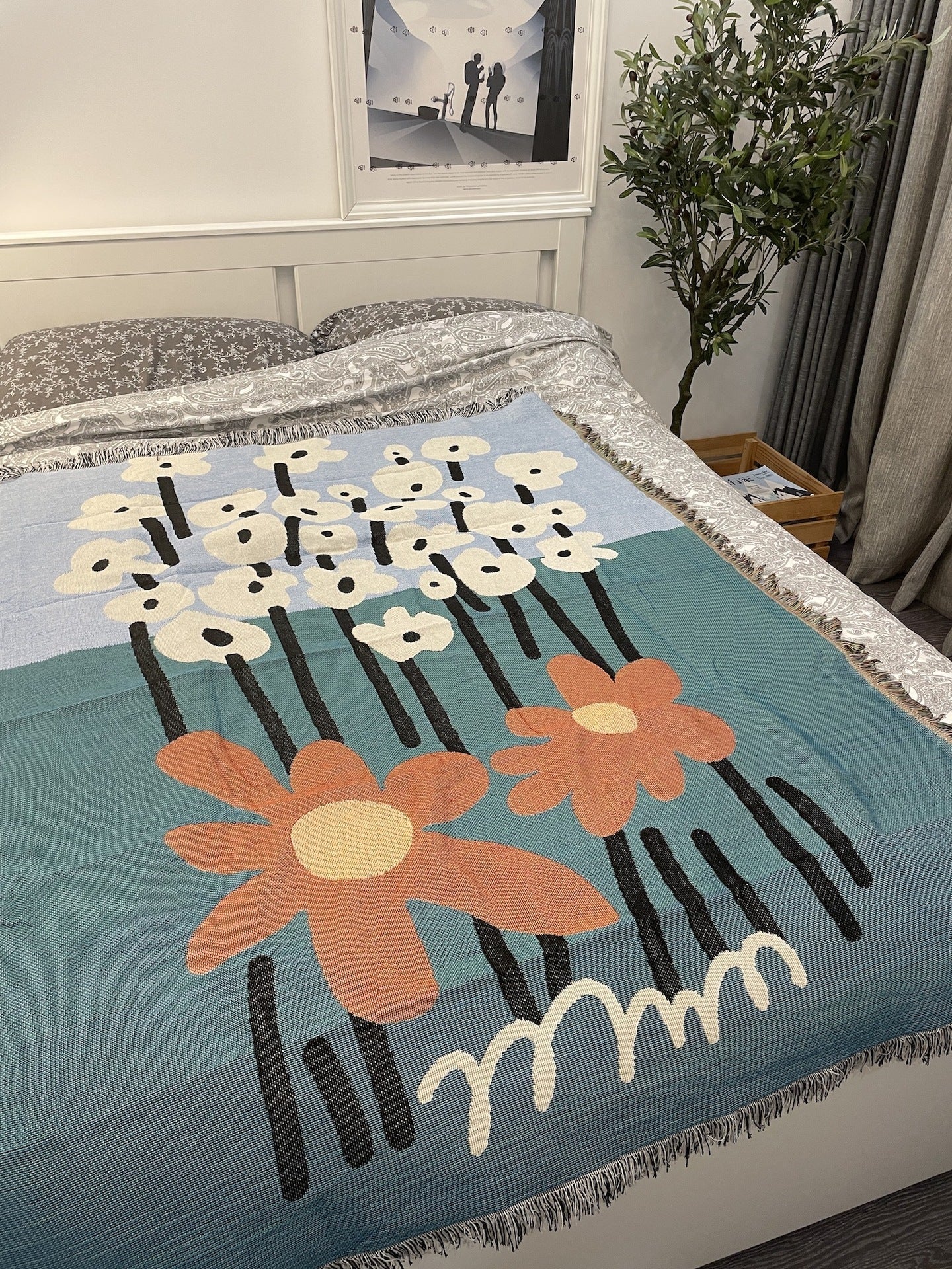 Nordic Floral Tapestry Blanket - Retro Daisy Sofa Throw & Wall Art
