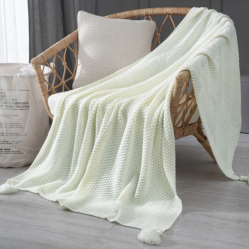 Nordic Tassel Knit Throw Blanket - Cozy Acrylic Sofa Blanket for All Seasons