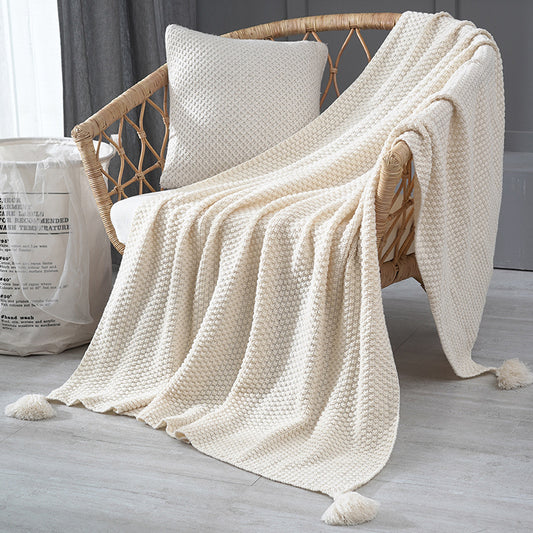 Nordic Tassel Knit Throw Blanket - Cozy Acrylic Sofa Blanket for All Seasons