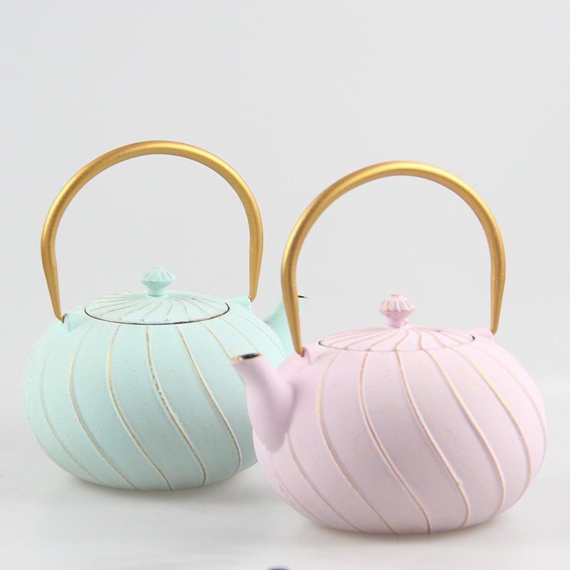 Vintage Iron Teapot with Wooden Handle - Retro Green Tea & Coffee Pot